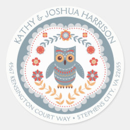 スカンジナビアスタイルフクロウと花差出人住所 ラウンドシール