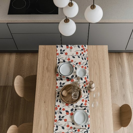 スカンジナビアスタイルベリーブランチテーブルランナー ショートテーブルランナー