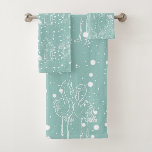 スカンジナビアスタイルホワイトフラミンゴスオンライトティール(緑がかった色) バスタオルセット (インサイチュ)