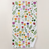 スカンジナビアスタイル動植物パターン ビーチタオル (正面)