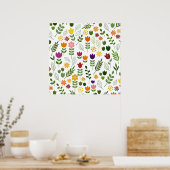 スカンジナビアスタイル動植物パターン ポスター (キッチン)