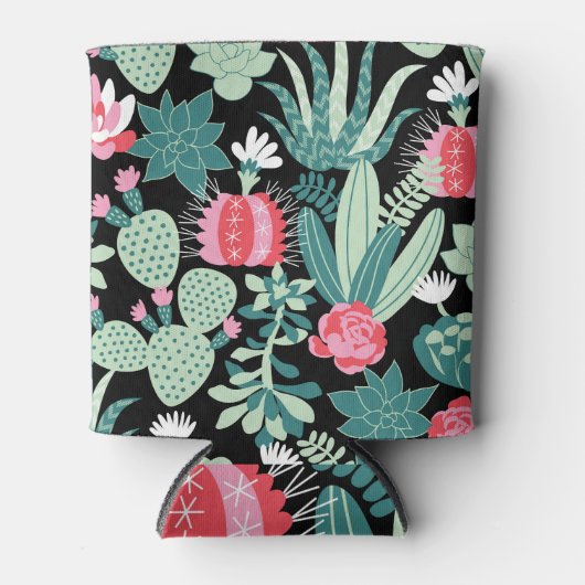スカンジナビアスタイル多肉類シームレスパターン 缶クーラー (正面)