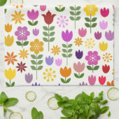 スカンジナビアスタイル花ビッグパターン キッチンタオル (折り畳み)