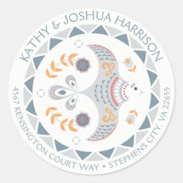 スカンジナビアスタイル鳩と花差出人住所 ラウンドシール