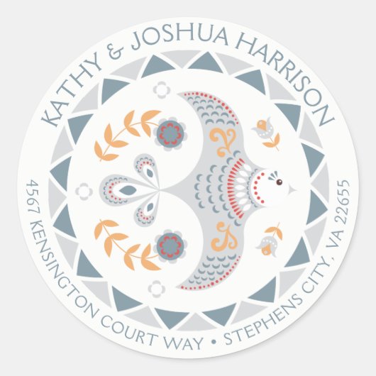 スカンジナビアスタイル鳩と花差出人住所 ラウンドシール (正面)