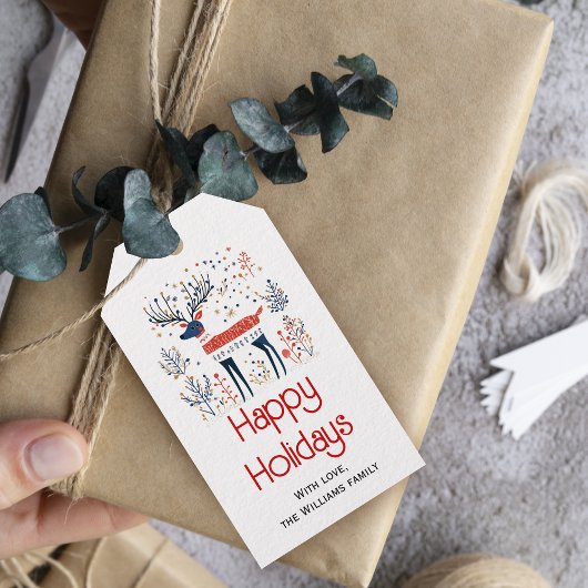 スカンジナビアスタイル鹿レッドブルークリスマス ギフトタグ