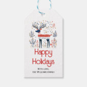 スカンジナビアスタイル鹿レッドブルークリスマス ギフトタグ (正面)