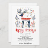スカンジナビアスタイル鹿レッドブルークリスマス シーズンカード (正面/裏面)