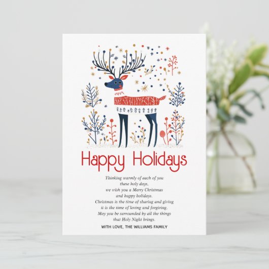 スカンジナビアスタイル鹿レッドブルークリスマス シーズンカード (スタンド正面)