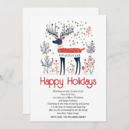 スカンジナビアスタイル鹿レッドブルークリスマス シーズンカード