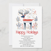スカンジナビアスタイル鹿レッドブルークリスマス シーズンカード (正面)