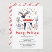 スカンジナビアスタイル鹿レッドブルークリスマス シーズンカード (正面/裏面)