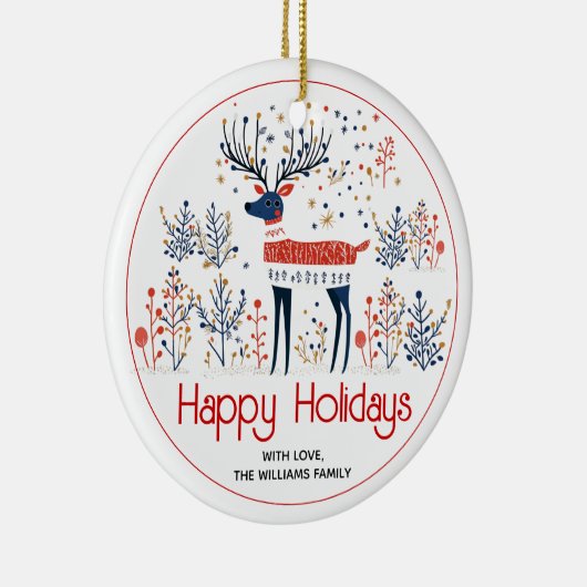スカンジナビアスタイル鹿、写真クリスマス休暇 セラミックオーナメント (右)