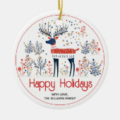 スカンジナビアスタイル鹿、写真クリスマス休暇 セラミックオーナメント (正面)
