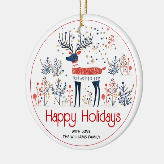 スカンジナビアスタイル鹿、写真クリスマス休暇 セラミックオーナメント (左)