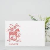 スカンジナビアダラホースレッドパーソナライズされた 便箋 (スタンド正面)