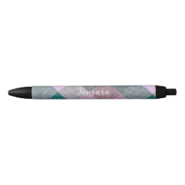 スカンジナビアティール（緑がかった色）ピンクパーソナライズされたカスタム 黒ボールペン