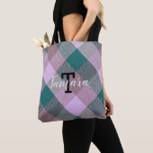 スカンジナビアティール（緑がかった色）ピンクプレモノグラムのイド名 トートバッグ (クローズアップ)