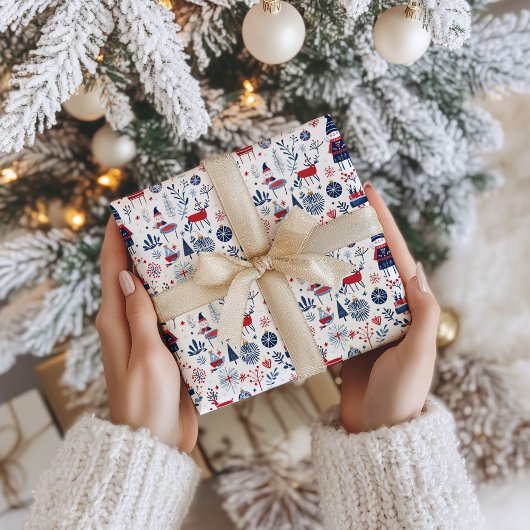 スカンジナビアテーマクリスマスシンボルパターン ラッピングペーパー