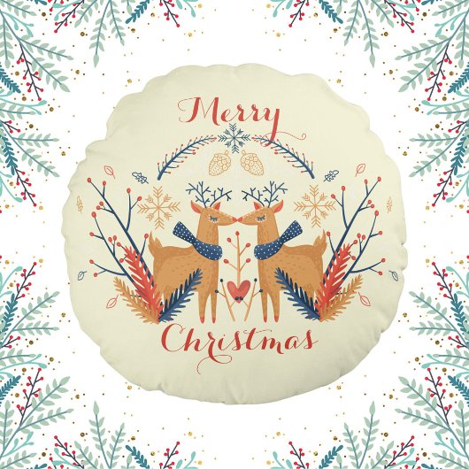 スカンジナビアディアノルディックメリークリスマスデザイン ラウンドクッション