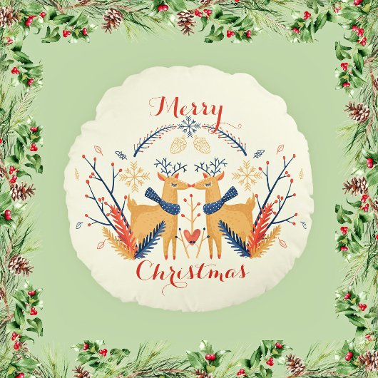 スカンジナビアディアノルディックメリークリスマスデザイン ラウンドクッション