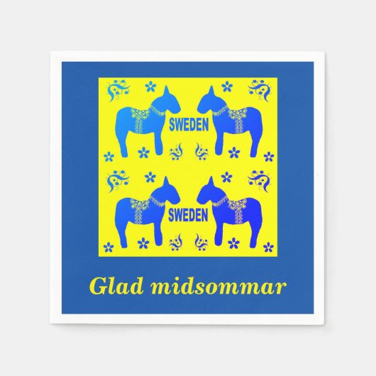 スカンジナビアデザインパーソナライズされた、Glad midsommar スタンダードカクテルナプキン (正面)
