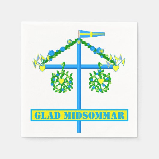 スカンジナビアデザインパーソナライズされた、Glad midsommar スタンダードカクテルナプキン (正面)