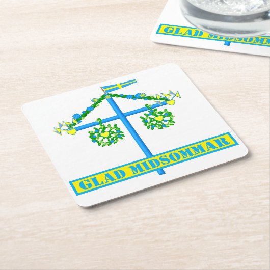 スカンジナビアデザイン，グパーソナライズされたラッドミドソマル スクエアペーパーコースター (アングル)