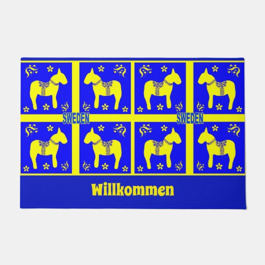 スカンジナビアデザイン，スウェーデンホース，パーソナライズ， ドアマット (正面)