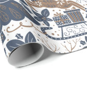 スカンジナビアトインデアツリーフローラネイビー金ゴールド ラッピングペーパー (ロールコーナー)