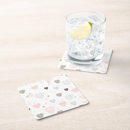 スカンジナビアハートパターン スクエアペーパーコースター (インサイチュ)