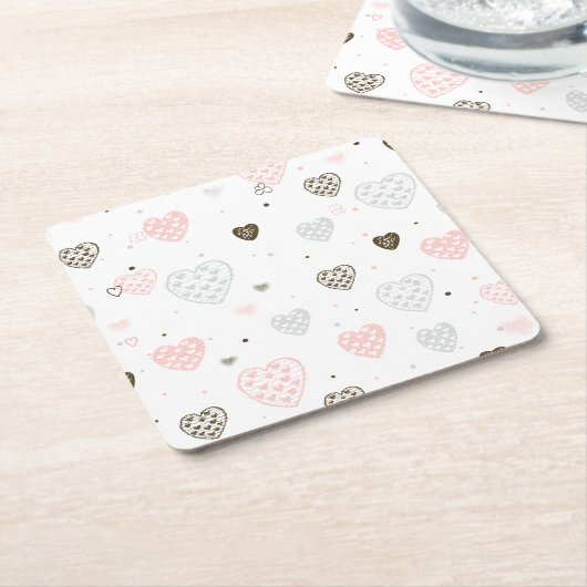 スカンジナビアハートパターン スクエアペーパーコースター (アングル)