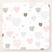 スカンジナビアハートパターン スクエアペーパーコースター (正面)