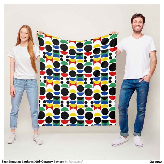 スカンジナビアバウハウスミッドセンチュリーパターン フリースブランケット