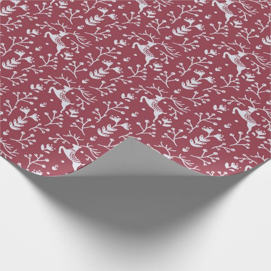 スカンジナビアピンクホワイトトナカイフローラクリスマス ラッピングペーパー (角)