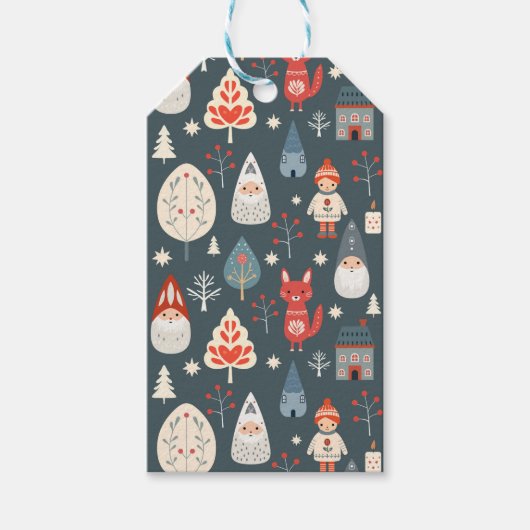 スカンジナビアフォークアートとクリスマス格言 ギフトタグ (正面)