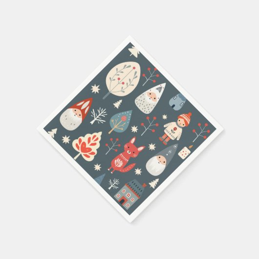 スカンジナビアフォークアートとクリスマス格言 スタンダードカクテルナプキン (角)