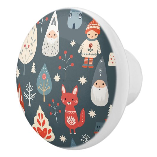 スカンジナビアフォークアートとクリスマス格言 セラミックノブ (右)