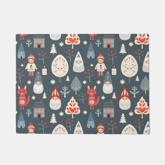 スカンジナビアフォークアートとクリスマス格言 ドアマット (正面)