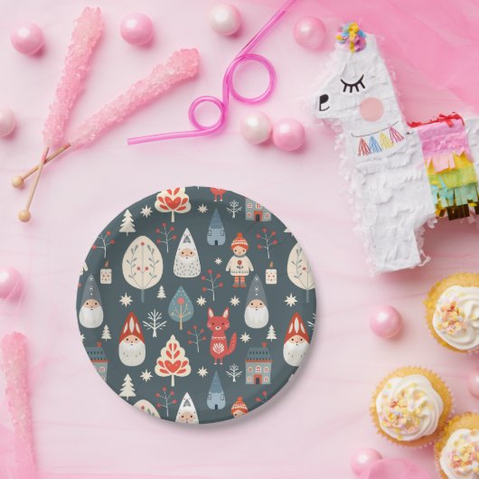 スカンジナビアフォークアートとクリスマス格言 ペーパープレート (パーティー)
