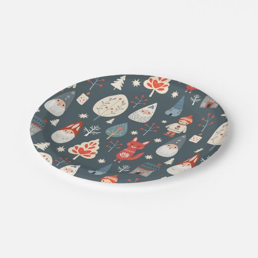 スカンジナビアフォークアートとクリスマス格言 ペーパープレート (アングル)