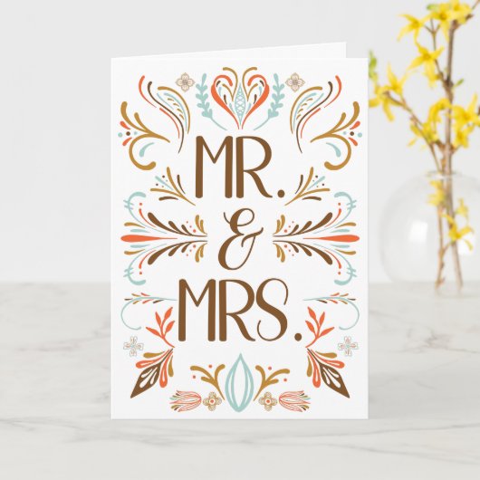 スカンジナビアフォークアートオータムカラー結婚ズ カード (黄色い花)