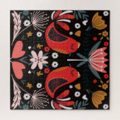 スカンジナビアフォークアートカラフル:鳥。 ジグソーパズル (横)