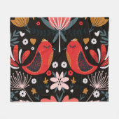 スカンジナビアフォークアートカラフル：鳥。 フリースブランケット (正面(横))