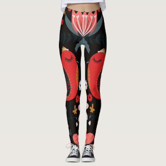 スカンジナビアフォークアートカラフル：鳥。 レギンス