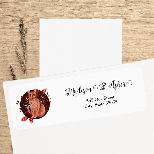 スカンジナビアフォークアートキャットウォーターのカラーのイラスト ラベル