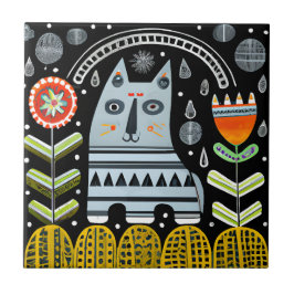 スカンジナビアフォークアートキャットガーデン タイル