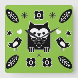 スカンジナビアフォークアートギフト スクエア壁時計