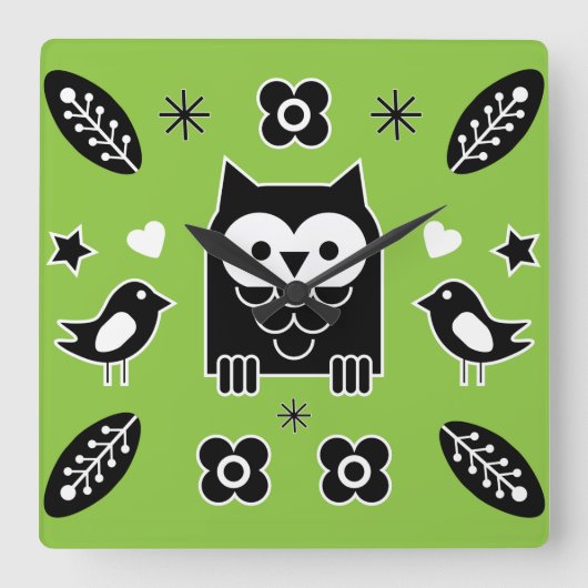 スカンジナビアフォークアートギフト スクエア壁時計 (正面)