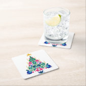 スカンジナビアフォークアートクリスマスツリーエアーフレッシュナー スクエアペーパーコースター (インサイチュ)